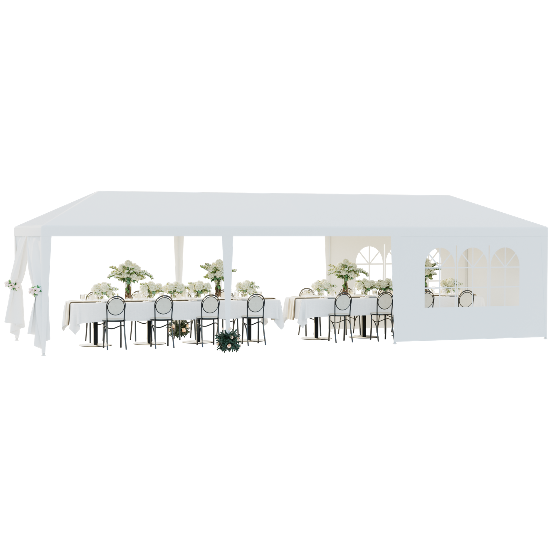 ZENY Wedding Party Tent Gazebo Canopy White, 6 Window-Walls + 2 Solid Walls, 10 x 30'